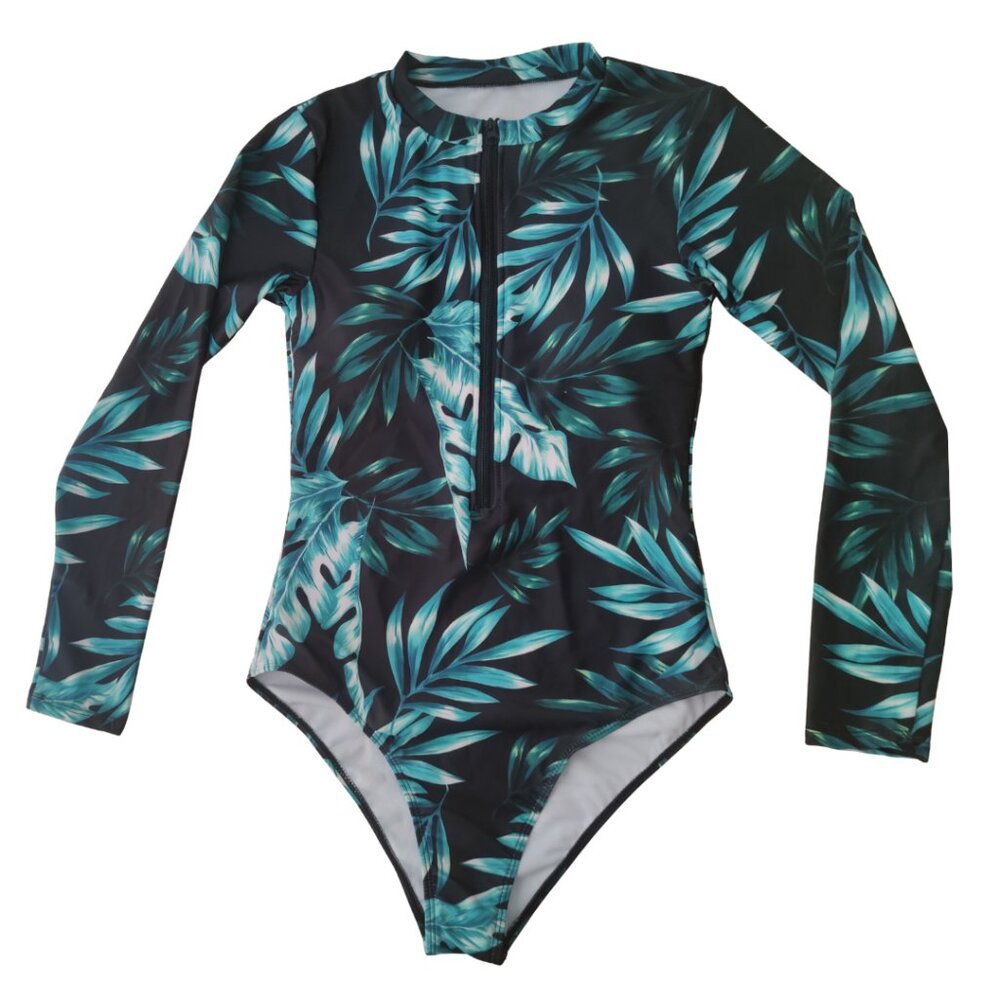 NWOT Long Sleeve One Piece Tropical Swimsuit
